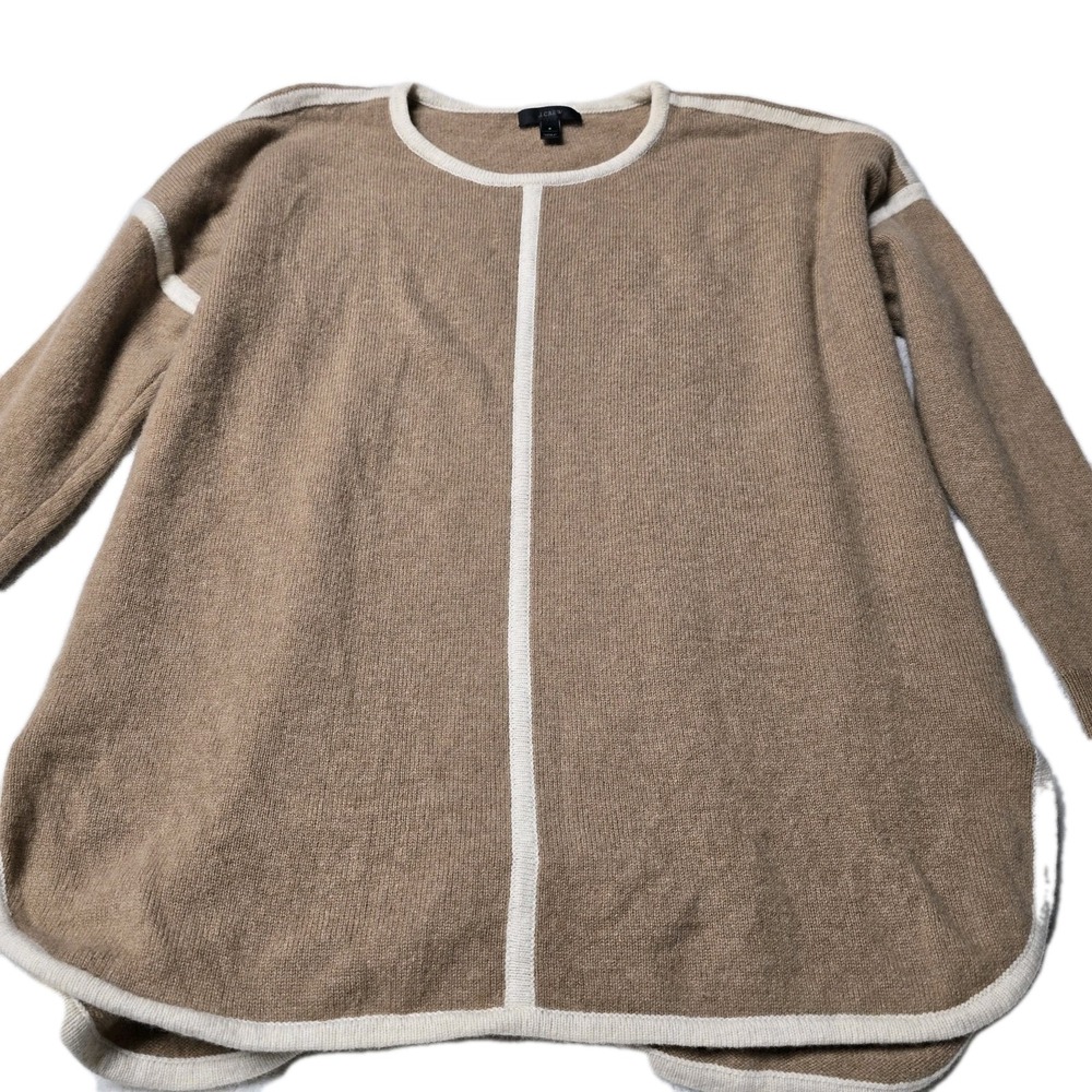 J.Crew Women's 100% Wool Colorblock‎ Sweater Crewneck Tan Beige Ivory Size S...